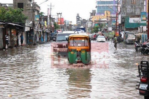 So called hyped SMART CITY inundated with rain water, heavy rain lashes Agartala city on Saturday morning, people complain about poor drainage system  in the city 